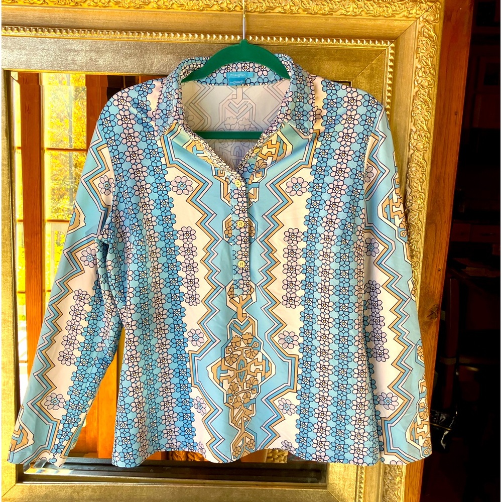 J. McLaughlin Catalina Cloth Shirt 5 Button size L Great colors!